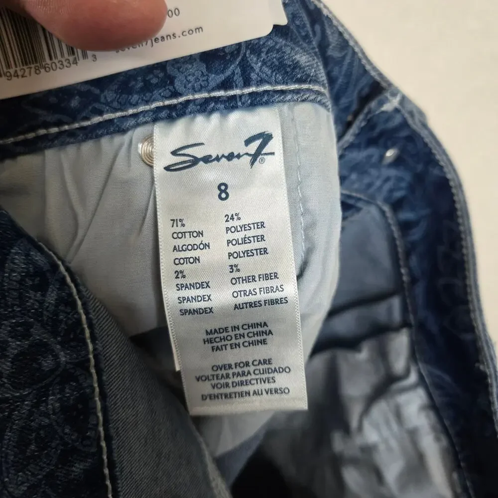 Seven7 Delancy Denim Skirt Pleated Paisley Womens 8 Mini Skirt 0748 - Picture 9 of 10